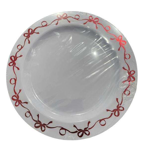 Shabby Chic Disposable Red Bow Border Dinner Plates 10.25in Set of 12 New - Picture 2 of 10